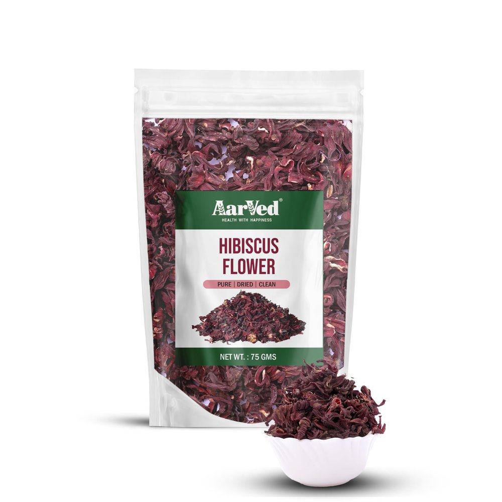 Aarved Dried Hibiscus Flowers (75g Pouch)  Natural, Caffeine-Free, Rich in Vitamin C  Perfect for Teas, Tangy Drinks, and Skin & Hair Care (Pack of 1)