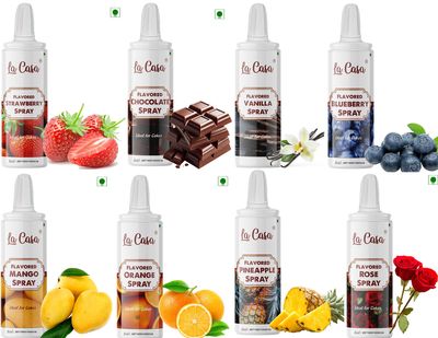 La Casa Flavored Puff Spray - Combo of 8 Flavors | Edible Flavored Phus Phus Ideal for Cake Decoration & Garnishing | 8x100g |