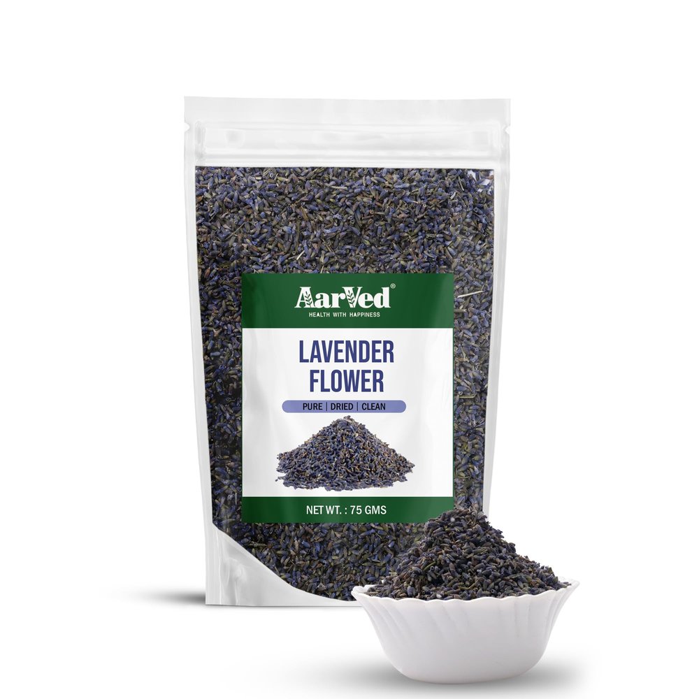 Aarved Natural Edible Dried Lavender Buds (75gms) Sun Dried Lavender Flowers Herbal Tea, Non-GMO, Caffeine Free, Natural, Promotes Relaxation And Sleep (Pack of 1)