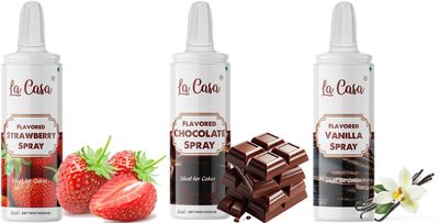 La Casa Flavored Puff Spray - Strawberry+Belgian Chocolate+Vanilla | Edible Flavored Phus Phus Ideal for Cake Decoration & Garnishing | 3x100g |