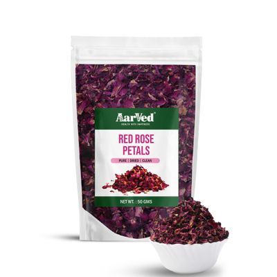 Aarved Organic Edible Sun Dried Rose Petals/Gulab Patti (50gms) Caffeine Free Herbal Tea, Dry Petals For Baking, Various Crafting, Beautiful Hair & Skin - Rich In Antioxidant, Cures Sore throat (Pack of 1)