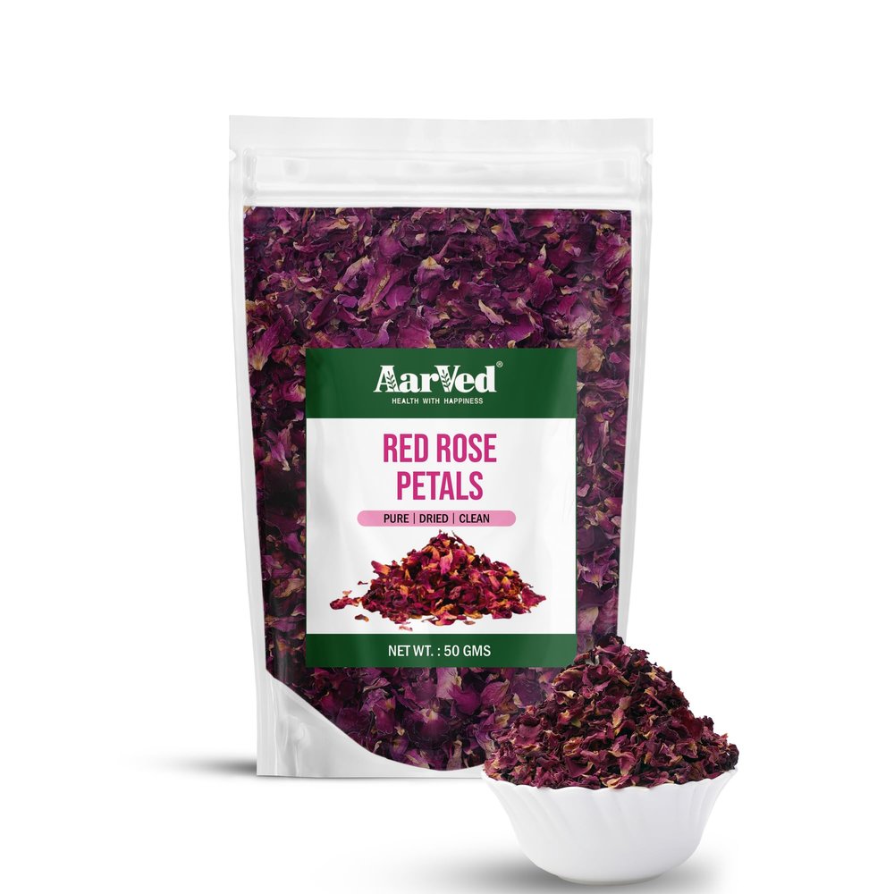 Aarved Organic Edible Sun Dried Rose Petals/Gulab Patti (50gms) Caffeine Free Herbal Tea, Dry Petals For Baking, Various Crafting, Beautiful Hair & Skin - Rich In Antioxidant, Cures Sore throat (Pack of 1)