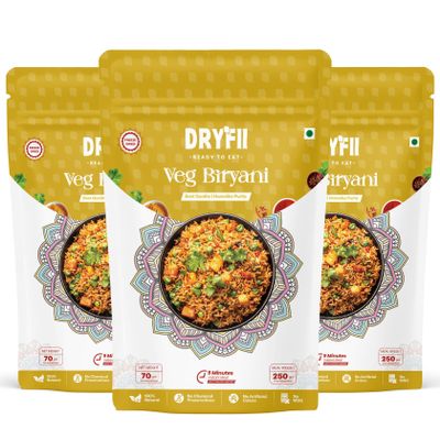 Dryfii Ready-to-Eat Instant Veg Biryani | Pure Veg | Freeze Dried | Rehydrated Weight 750 g