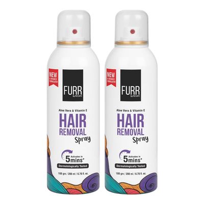 Furr Hair Removal Spray for Men And Women 200ml (Pack of 2) with Aloe Vera Extract and Vitamin E for Soft Skin | Painless Hair Removal in Just 8min for Chest, Hand, Leg, Underarm and Intimate Area