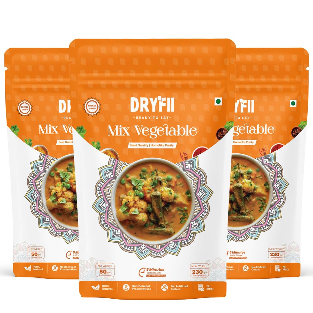 Dryfii Ready-to-Eat Instant Mix Vegetable | Pure Veg | Freeze Dried | Rehydrated Weight 690 g