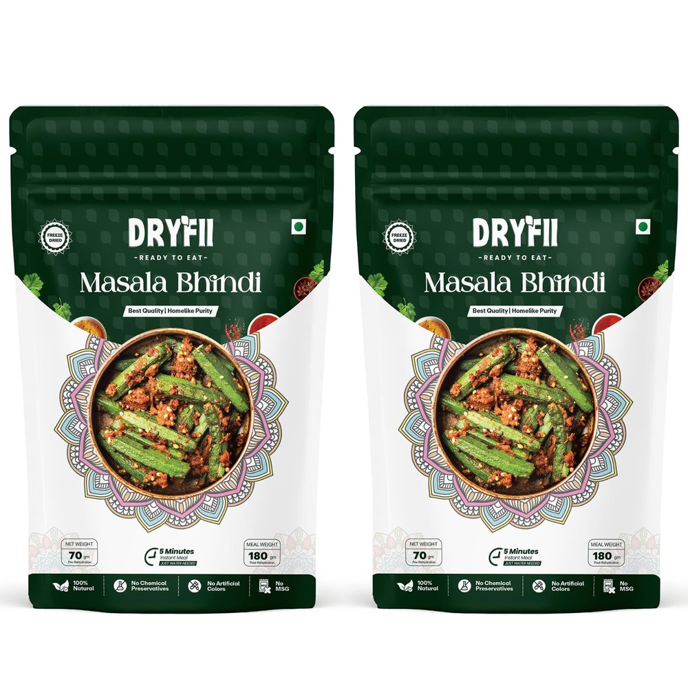 Dryfii Ready-to-Eat Instant Masala Bhindi | Pure Veg | Freeze Dried | Rehydrated Weight 360 g