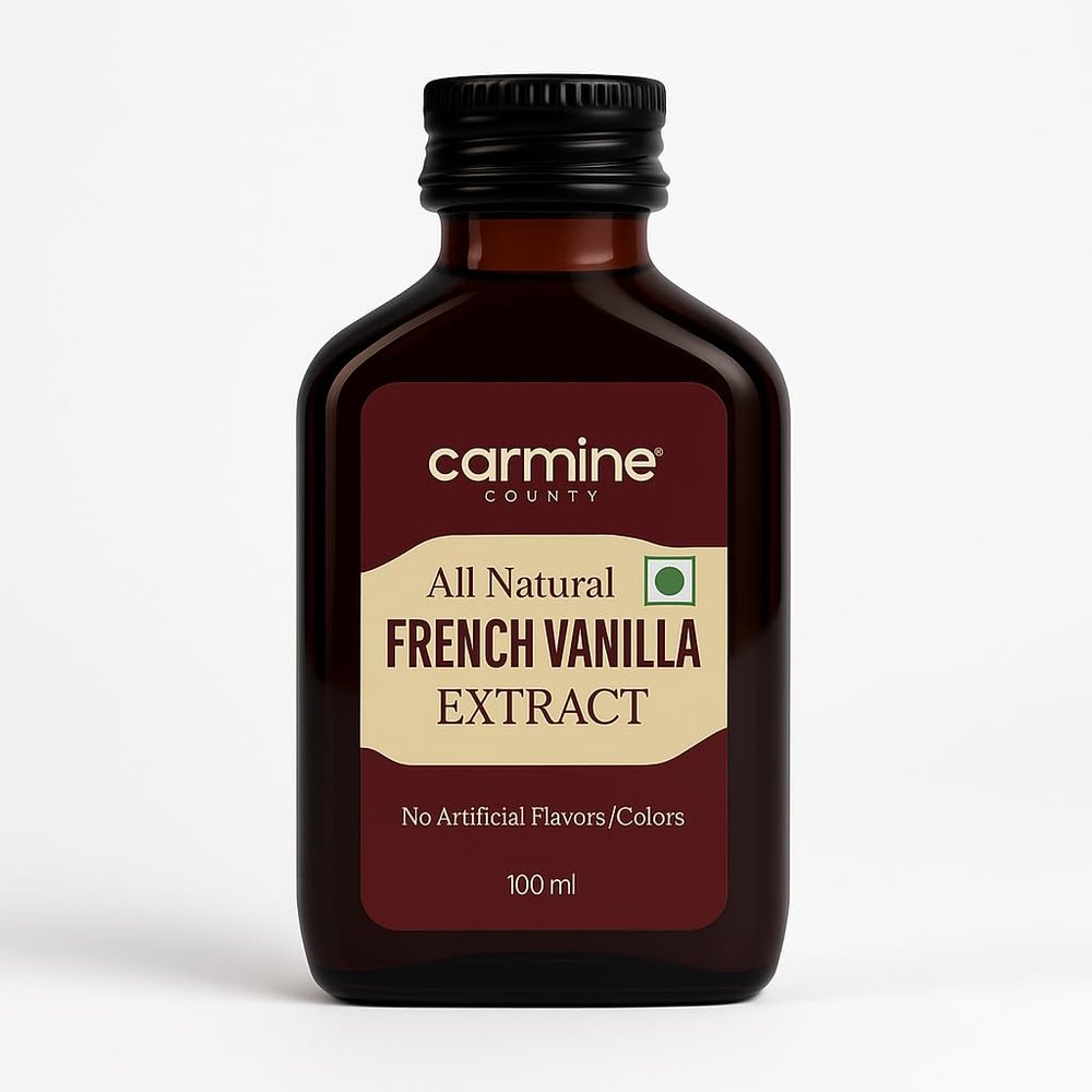Carmine County French Vanilla Extract 100ml  Classic Pure Vanilla Flavor | All Natural, 100% Authentic in Glass Bottle | Ideal for Baking, Pastry, Desserts, Ice Cream & Beverages