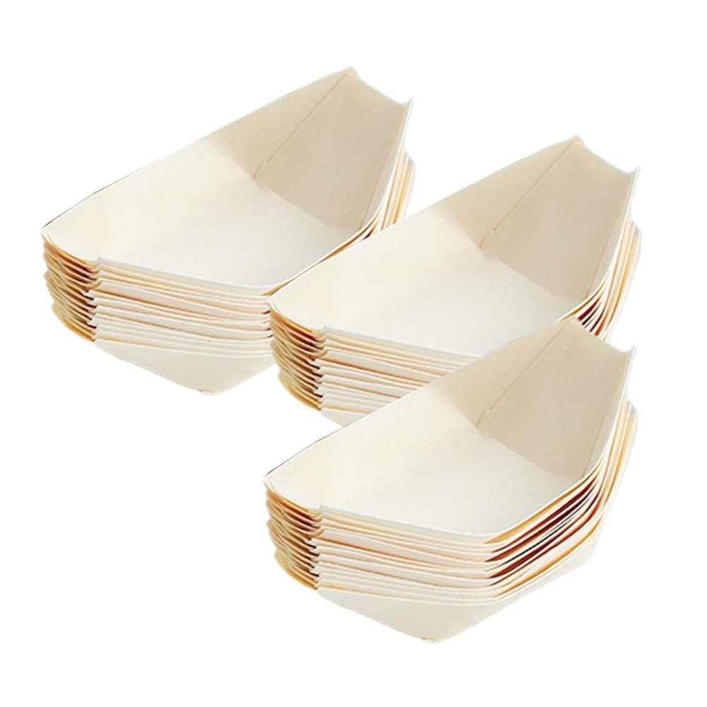 MERISHOPP 50Pcs Wood Boat Serving Trays Wedding Food Container Multipurpose 14Cmx8Cm|Home & Garden|Kitchen, Dining & Bar|Dinnerware & Serving Dishes|Trays