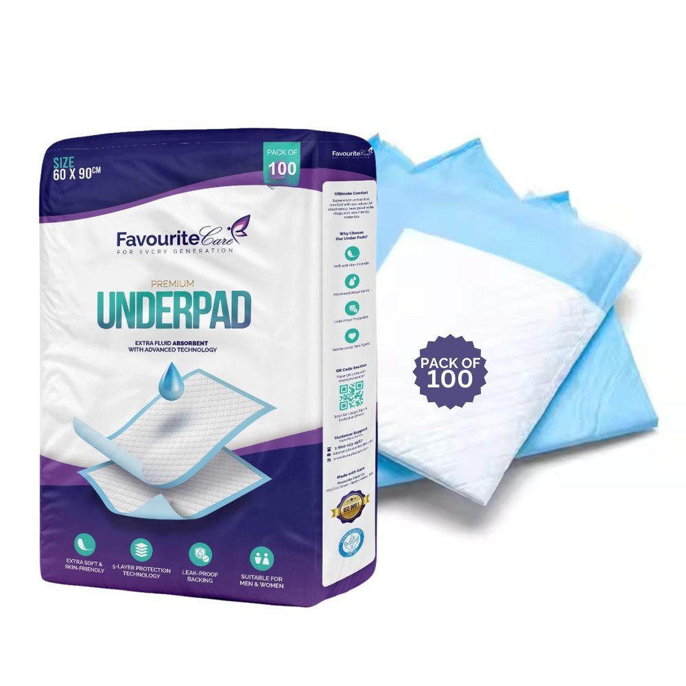 Favourite Care Adult Underpads - Large 60x90 cm, High Absorbency, Leak Protection, Pack of 100