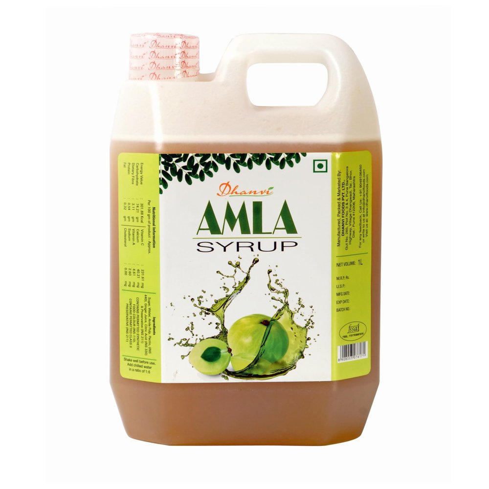 Dhanvi Amla Syrup Sharbat - Refreshing & Flavorful Awla Drink | Refreshing Gooseberry Drink with Ginger for a Unique Taste | Rich in Vitamin C | Extra Refreshment | Amla Ginger Syrup - 1 Litre