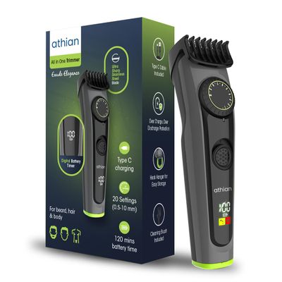 athian Unisex All-In-One Hair Trimmer, 20 Length Settings, Cordless Body Groomer With Prowheel, 120 Min Runtime, Stainless Steel S400 Blade