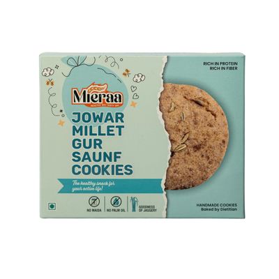 MIERAA Rich in Protein and Fibre Handmade Cookies - 180Gm (Jowar Millet Gur Saunf)