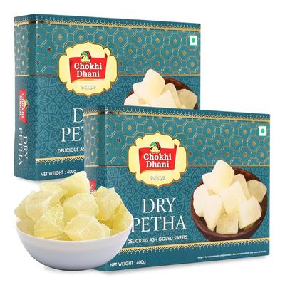 Chokhi Dhani Dry Agra Petha 400gm, Soft and Juicy Indian Mithai | White Ash Gourd Petha Sweets (Gift Box, Pack of 2)