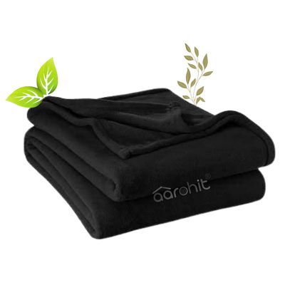 AAROHIT Black Plain Acrylic Wool Fauji Blankets, Solid-Design Single Bed Black Blanket for Donation Daan (225 cm x 150 cm)