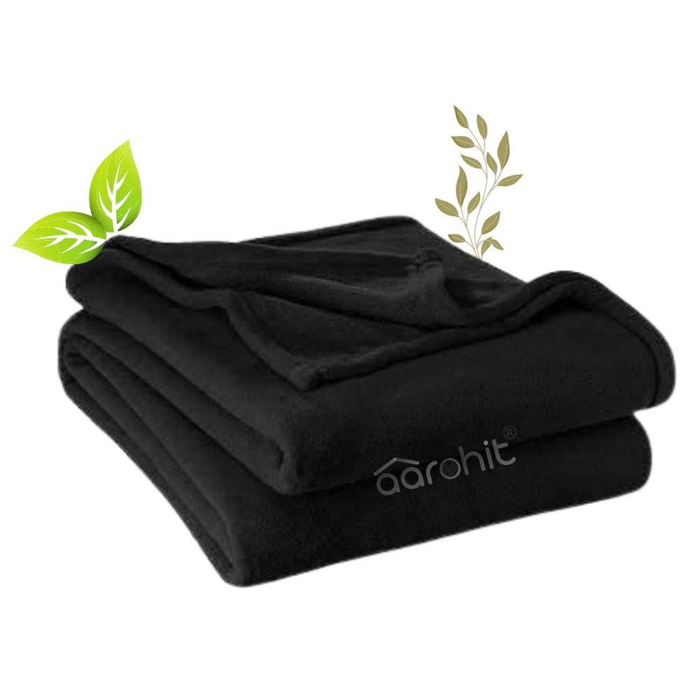 AAROHIT Black Plain Acrylic Wool Fauji Blankets, Solid-Design Single Bed Black Blanket for Donation Daan (225 cm x 150 cm)
