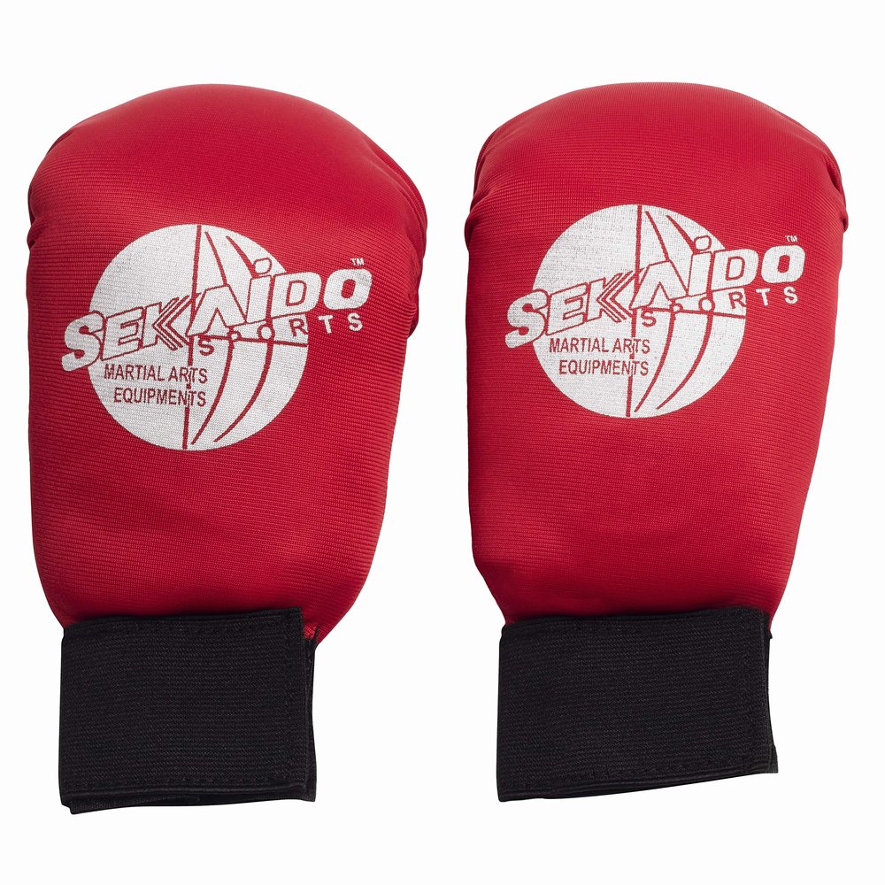 Sekaido Sports Cloth || Reliable & Protective Gloves || Bag Gloves || Training Gloves || Karate Gloves for Men & Women Covered Karate Hand Gloves-Free Size (Red & Blue) (RED)
