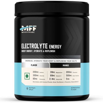 MyFitFuel Electrolyte Energy, Hydration & Replenishment. With Green Tea Extract, L-Threonine For Better Performance (200g, Mango)