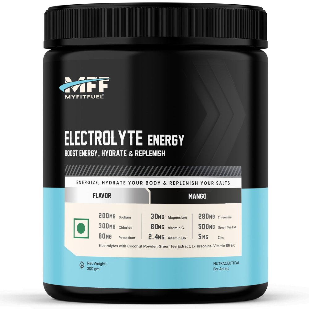 MyFitFuel Electrolyte Energy, Hydration & Replenishment. With Green Tea Extract, L-Threonine For Better Performance (200g, Mango)