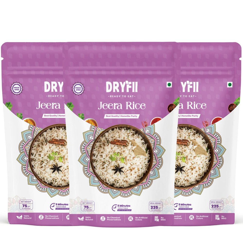 Dryfii Ready-to-Eat Instant Jain Jeera Rice | Pure Veg | Freeze Dried | No Onion, No Garlic | Rehydrated Weight 675 g