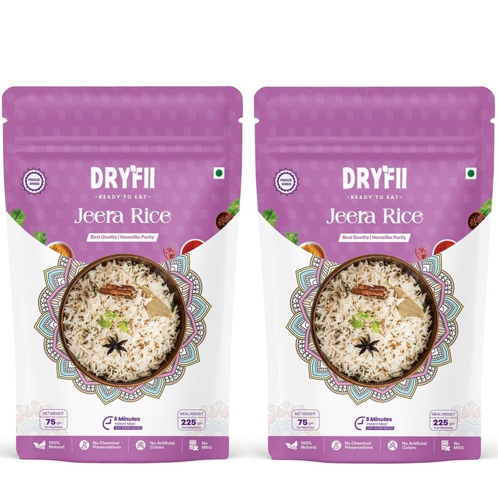 Dryfii Ready-to-Eat Instant Jain Jeera Rice | Pure Veg | Freeze Dried | No Onion, No Garlic | Rehydrated Weight 450 g