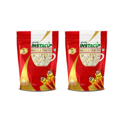 ATLANTIS Instacup Masala Tea Premix, Pack of 2, 50 Sachets, Instant Tea, Just add hot water