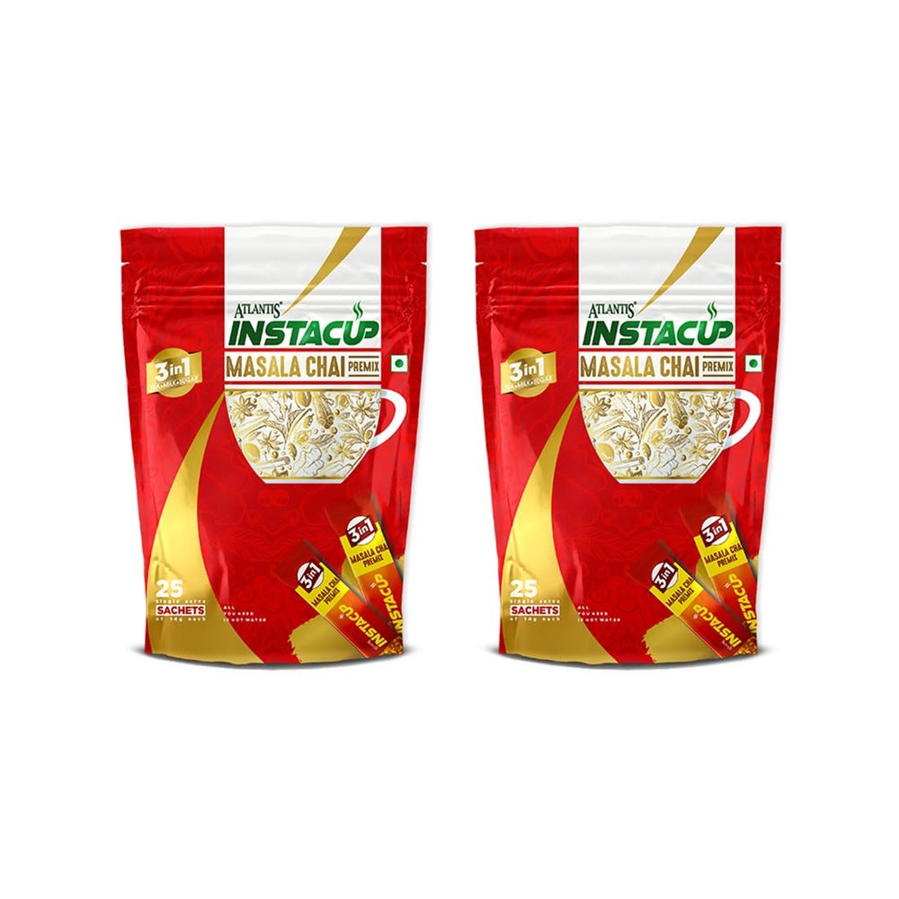 ATLANTIS Instacup Masala Tea Premix, Pack of 2, 50 Sachets, Instant Tea, Just add hot water