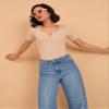 barcino Beige Ribbed V-Neck Short Sleeves Top view 2