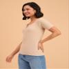 barcino Beige Ribbed V-Neck Short Sleeves Top view 3