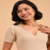 barcino Beige Ribbed V-Neck Short Sleeves Top view 4