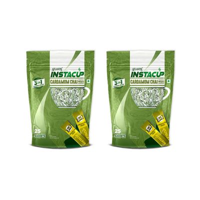 ATLANTIS Instacup Cardamom Tea Premix, Pack of 2, 50 Sachets, Instant Tea, Just add hot water