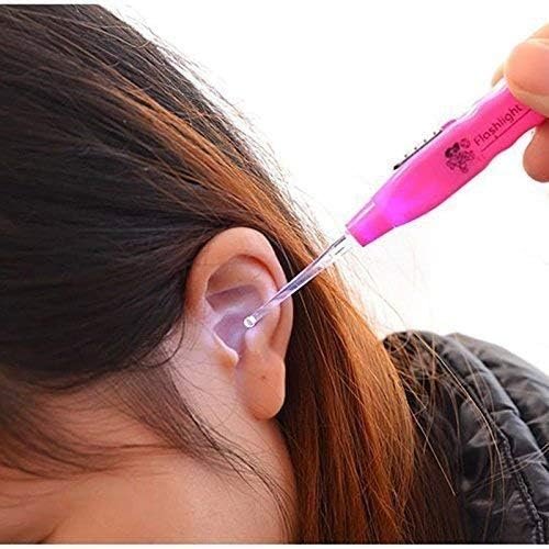 RYUKCREATIVES Ear Wax Remover With Led Flashlight, cleaning tool for kids and Adults with extra extentions, portable, reusable (pack of 1) (multicolor)