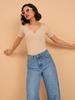 barcino Beige Ribbed V-Neck Short Sleeves Top view 2
