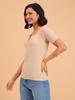 barcino Beige Ribbed V-Neck Short Sleeves Top view 3