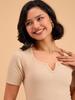 barcino Beige Ribbed V-Neck Short Sleeves Top view 4