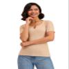 barcino Beige Ribbed V-Neck Short Sleeves Top view 1