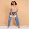 barcino Beige Ribbed V-Neck Short Sleeves Top view 3