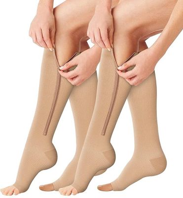 BLACK SPARROW Zipper Medical Compression Style Socks with Zipper Supports Leg Best Stocking for Varicose Veins, Enema, Swollen or Legs Open Toe for Men and Women(Size-S/M 1-pair,Multicolor)
