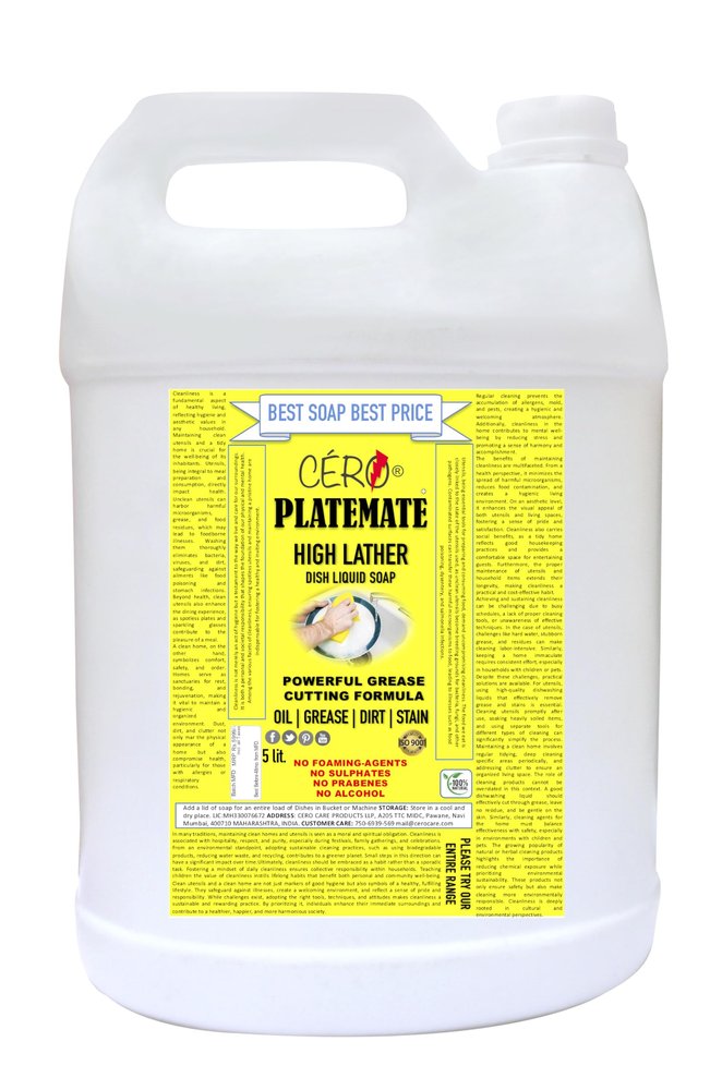 CERO Dishwashing Liquid 5 Liter - Powerful Grease Remover, Gentle on Hands, Eco-Friendly, Lemon Scent, Bulk Pack for Home and Kitchen.