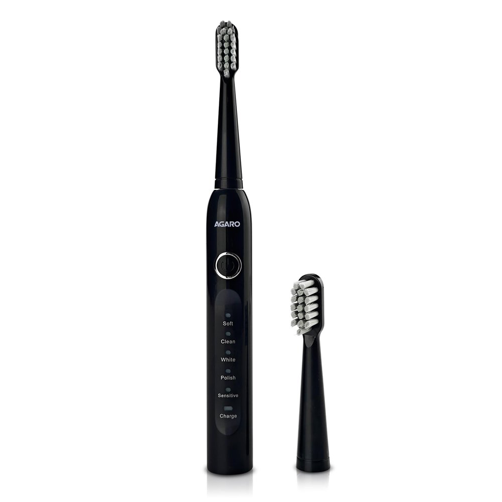 AGARO COSMIC ADVANCE Sonic Electric Tooth Brush For Adults With 5 Modes, 2 Brush Heads & Rechargeable With 4 Hours Charge Lasting Up To 25 Days, Power Toothbrush, (Black)