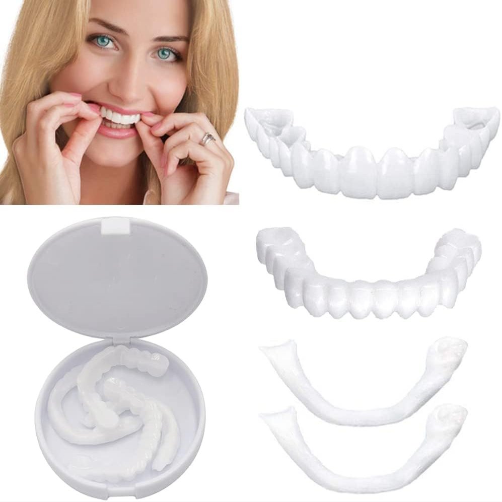 KLVS Snap-On Instant Smile Veneers Comfortable Fit Flex Dentures for Upper & Lower Teeth, Bright White for a Natural, Neat Smile