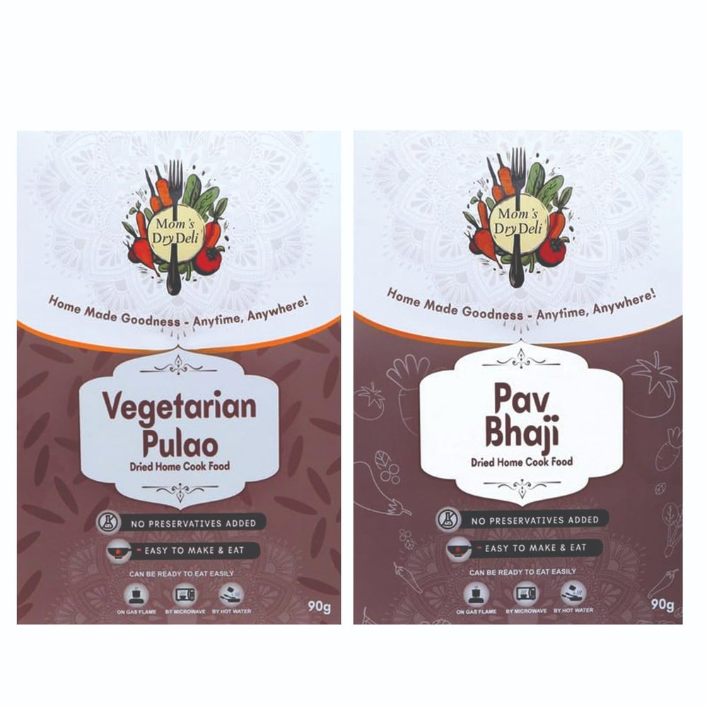 Mom's DryDeli Combo Pack of Veg Pulao 90 Gram And Paav Bhaji Masala 80 Gram| Ready To Eat And cook | Dried Home Cooked Food| No Preservatives Added