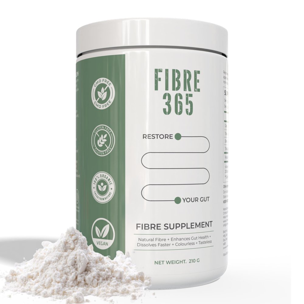 Fibre 365 Fiber Supplement Powder | 6 gm of Daily Fibre Gut Health Supplement Water Soluble Fiber for Bloating Gas Constipation & Acidity Relief Psyllium Husk and Isabgol Powder Replacer 210g