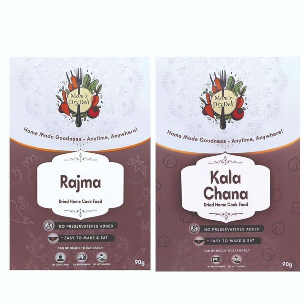 Mom's DryDeli Combo Pack of Rajma And Kala Chana | Each pack 90 Gram| Ready To Eat And cook | Dried Home Cooked Food| No Preservatives Added