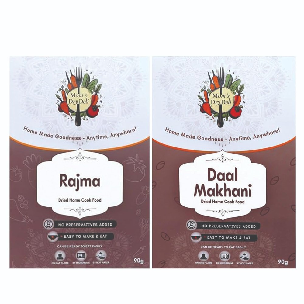 Mom's DryDeli Combo Pack of Daal Makhani And Rajma | Each pack 90 Gram| Ready To Eat And cook | Dried Home Cooked Food| No Preservatives Added
