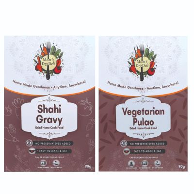 Mom's DryDeli Ready to Cook Shahi Gravy (80g) & Veg Pulao (90g) Combo | Ready in 15 Minutes | Serves 2-3 | No Preservatives | Homemade Style Dried Food | Easy to Prepare | Healthy Indian Meal Kit