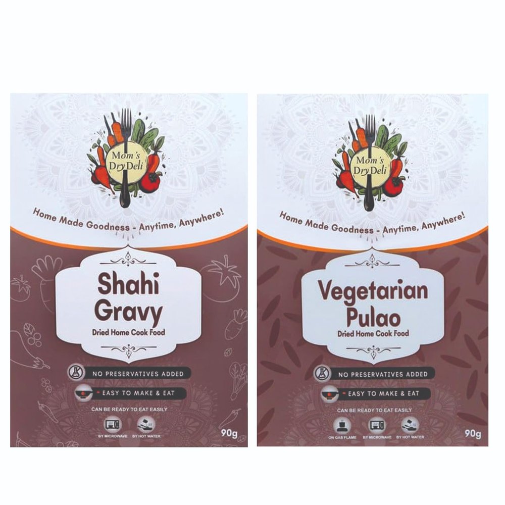 Mom's DryDeli Ready to Cook Shahi Gravy (80g) & Veg Pulao (90g) Combo | Ready in 15 Minutes | Serves 2-3 | No Preservatives | Homemade Style Dried Food | Easy to Prepare | Healthy Indian Meal Kit