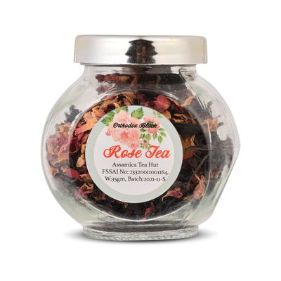 Assamica Tea Hut Orthodox Black Rose Green Tea 50gm Premium Loose Leaf, Aromatic Blend with Rose Petals, Rich in Antioxidants, Refreshing and Energizing Tea for a Healthy Lifestyle
