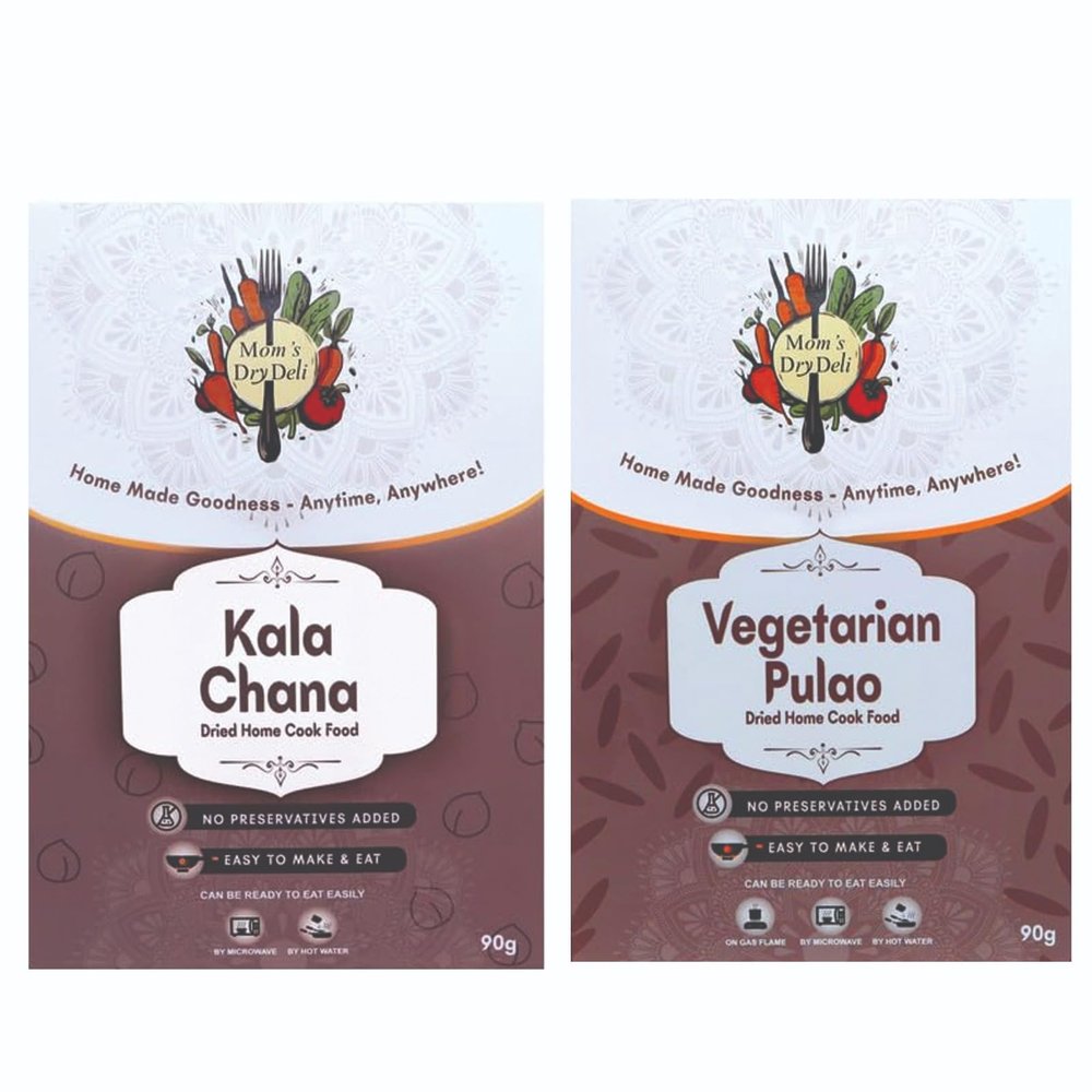Mom's DryDeli Combo Pack of Veg Pulao 90 Gram And Kala Chana 90 Gram| Ready To Eat And cook | Dried Home Cooked Food| No Preservatives Added