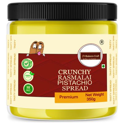 Bakers Craft 350 gm Rasmalai Pistachio Spread | Made with Low Fat Cocoa Butter| Vegetarian | All Natural Ganache