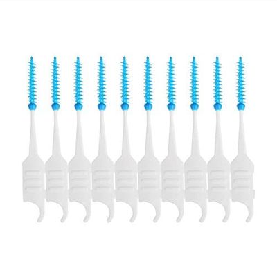 Radionics Dental Floss Interdental Manual Brush Teeth Stick Toothpick Soft Silicone Double-Ended Tooth Picks Oral Care,White